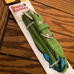 Dog collar for a small dog, green and blue leather